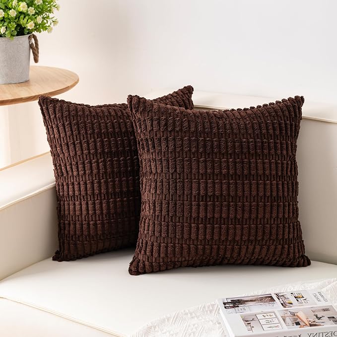 Aegero Pack of 2 Corduroy Decorative Throw Pillow Covers 26x26 InchSoft Striped by Unknown