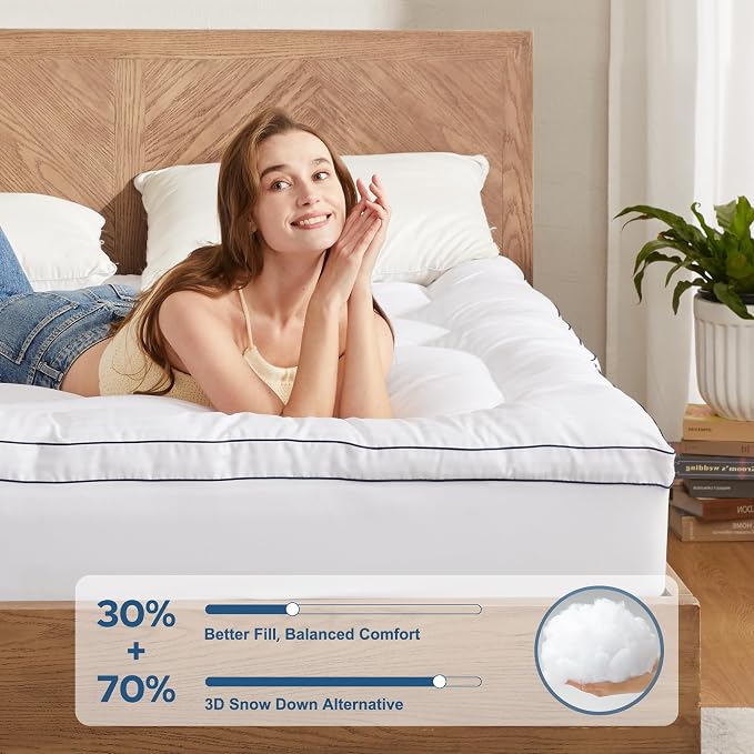 BEDLORE Queen Mattress Topper, Thick Pillow Top Bed Cover - Image 2