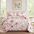 Yiran Pink Floral Quilts Queen Size, Sunflower Botanical Bedspread Bedding Set by Yiran