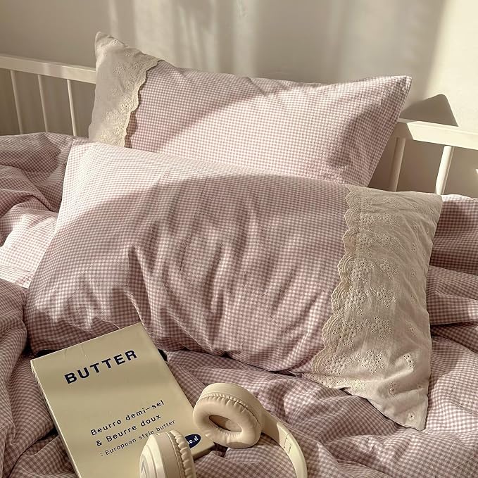 mixinni Purple White Gingham Duvet Cover Full Size - Image 7
