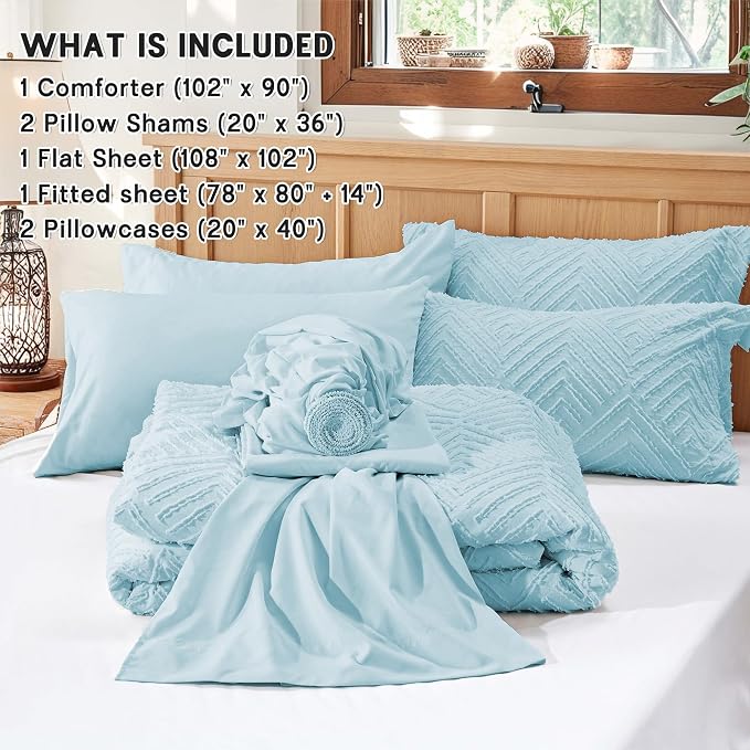 Zzlpp King Comforter Set 7 Pieces, Light Blue Tufted Bed in a Bag - Image 5
