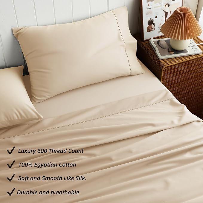 Cotton Flat Sheets Only, 600 TC 100% Cotton Flat Sheet Top Sheet Only, Queen - Image 2