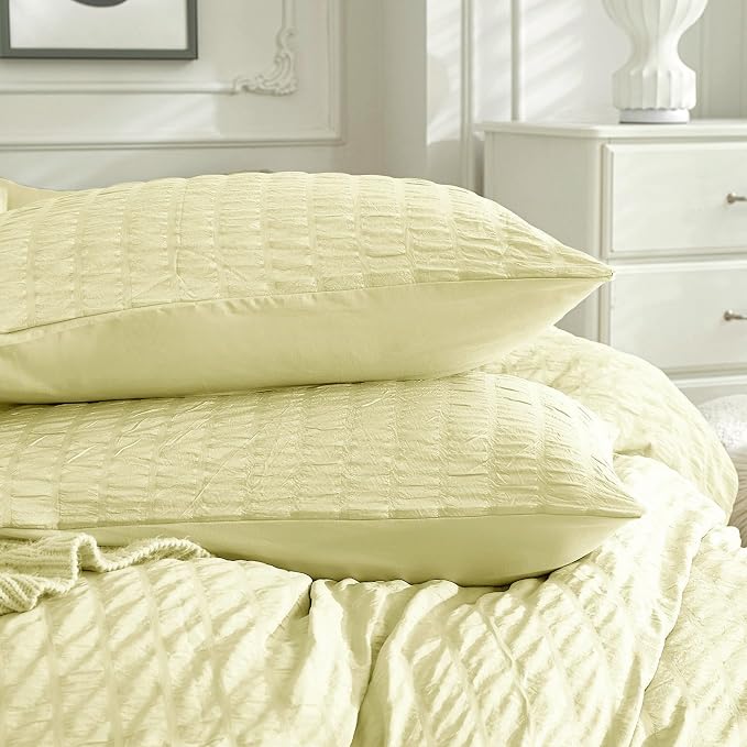 JELLYMONI Light Yellow Duvet Cover Twin Size, Soft Breathable Seersucker Duvet - Image 8