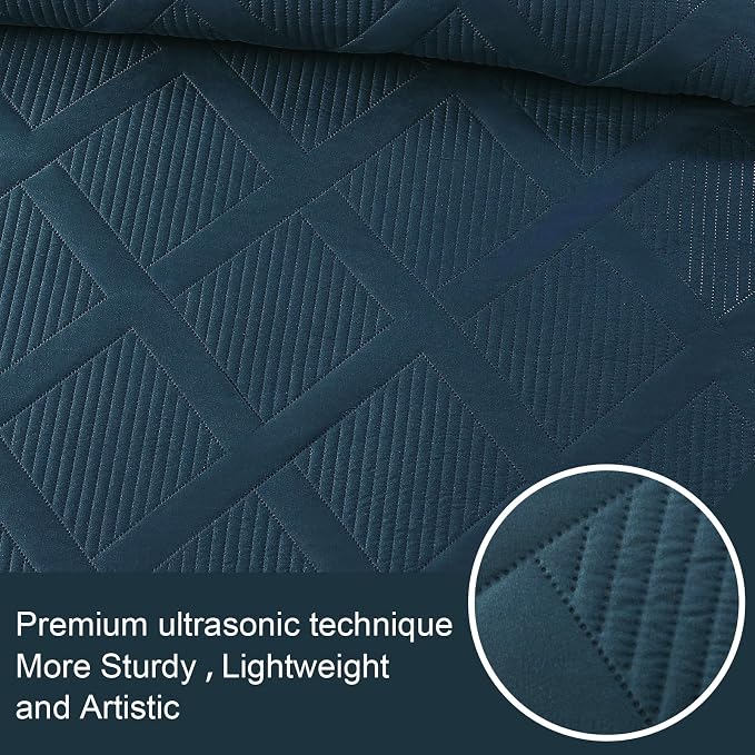 Exclusivo Mezcla Oversized King Quilt Set- Navy Blue Cal King Quilts Bedding Set - Image 4