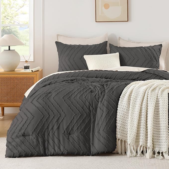 Andency Dark Grey Oversized Super King Plus Comforter Set 128x120, Extra Large by Andency