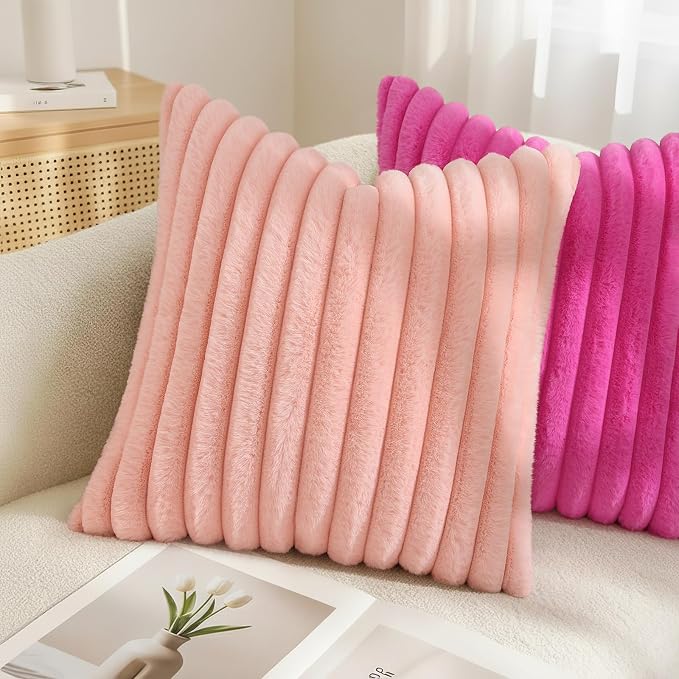 decorUhome Summer Cozy Faux Fur Throw Pillow Covers 24x24 Set of 2 Decorative - Image 4