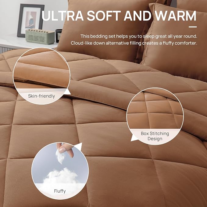 Love's cabin Full Comforter Set Mocha Mousse, 7 Pieces Full Bed in a Bag - Image 7