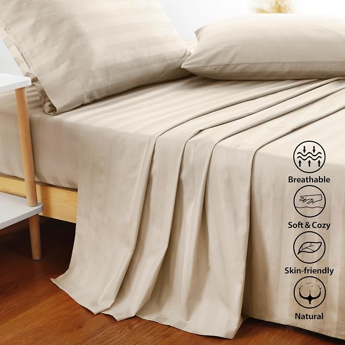 Flat Sheet Only Queen Size, 400 TC 100% Egyptian Cotton Flat Sheet Striped - Image 3