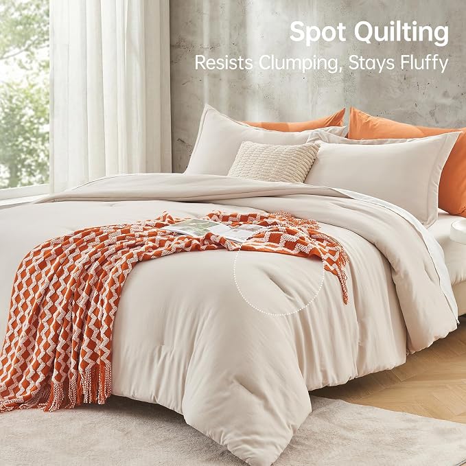 MUXHOMO Beige California King Comforter Set, All Season Ultra Soft Down - Image 5