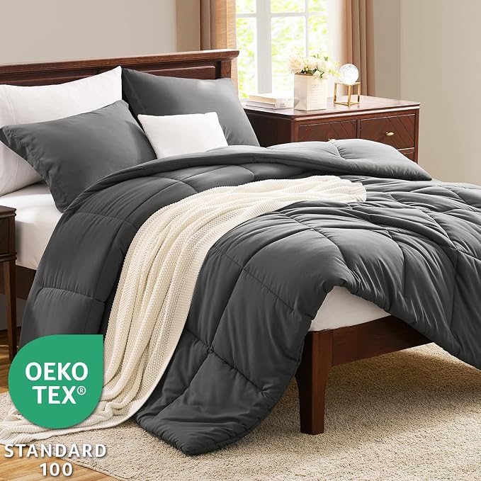 CozyLux Twin/Twin XL Comforter Set Dark Grey - Image 3