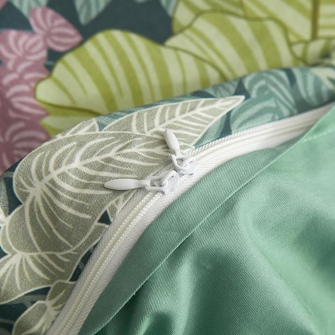 mixinni 100% Cotton Tropical Botanical Green Leaves Duvet Cover Queen Tree - Image 6