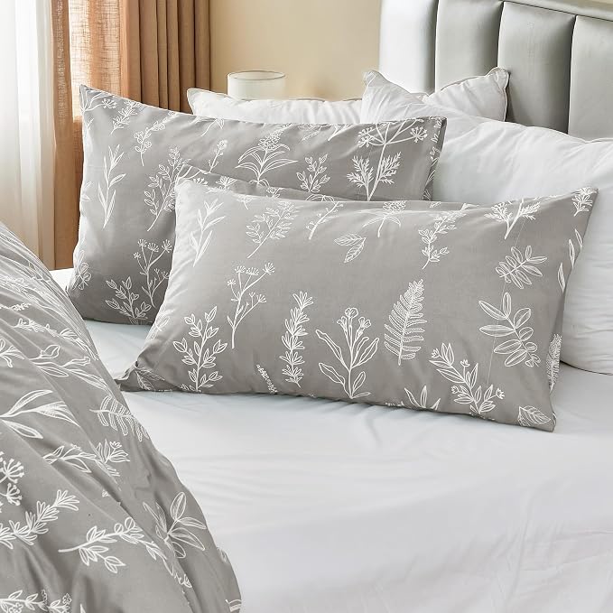 MUXHOMO Duvet Cover King Size, Reversible Floral Silver Gray Duvet Cover Set - Image 4