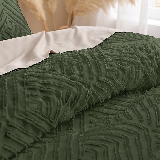 Andency Dark Olive Green Comforter Set Queen Size, Lightweight Fluffy Boho Men - Image 5