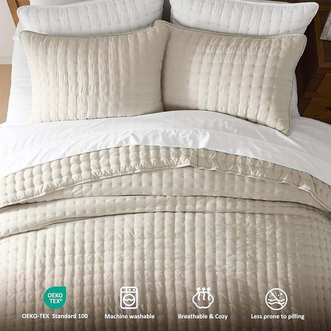 WDCOZY Beige Queen Size Quilts Bedding Sets - Image 7