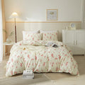 mixinni Boho Red Floral Girl Duvet Cover Set, Soft Cotton Twin Size 3-Piece by mixinni