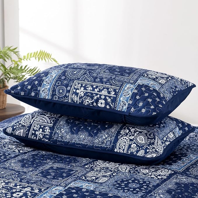Cottolester Blue Patchwork Quilt Set King Size, Boho Navy Blue Quilt Set - Image 7