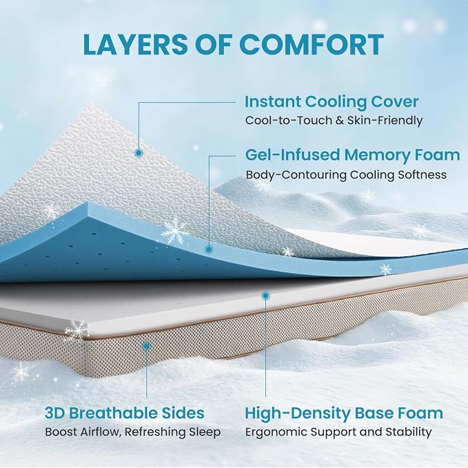 BedStory Cooling Mattress Topper Twin XL, 3 Inch Gel Infused Memory Foam Topper - Image 2