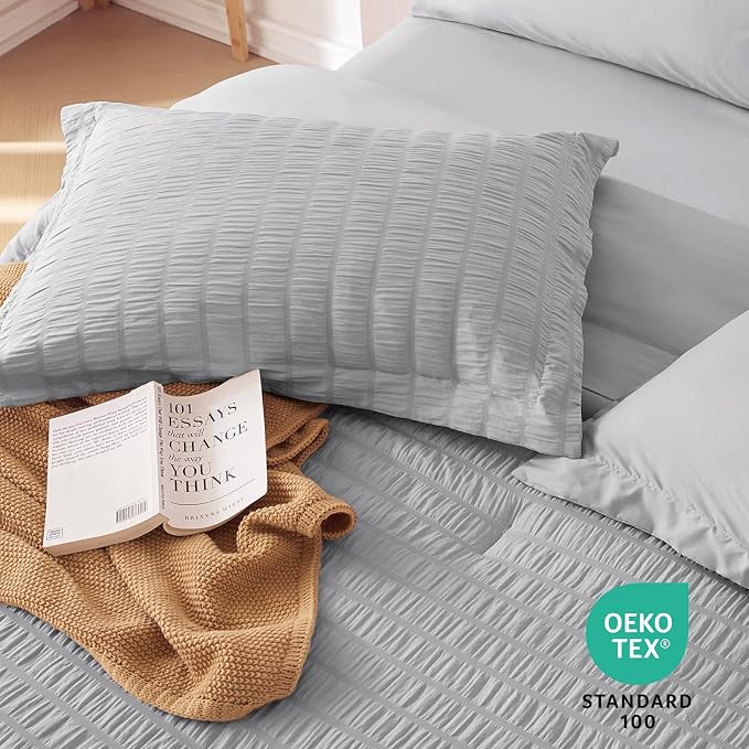 MUXHOMO 5 Pieces Twin Comforter Set, Seersucker Bed in a Bag Twin Size - Image 9