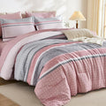 WONGS BEDDING Pink King Comforter Set 7 Pieces, Boho Striped Bed in a Bag Queen by WONGSBEDDING