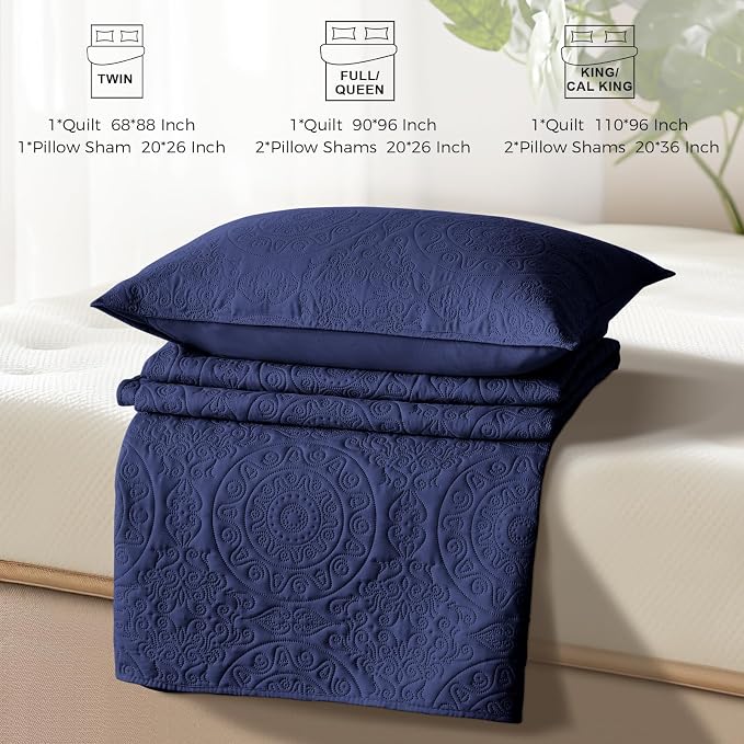 WURUIBO Navy Blue Quilt Set Twin Size, Embossing Microfiber Bedspreads - Image 7