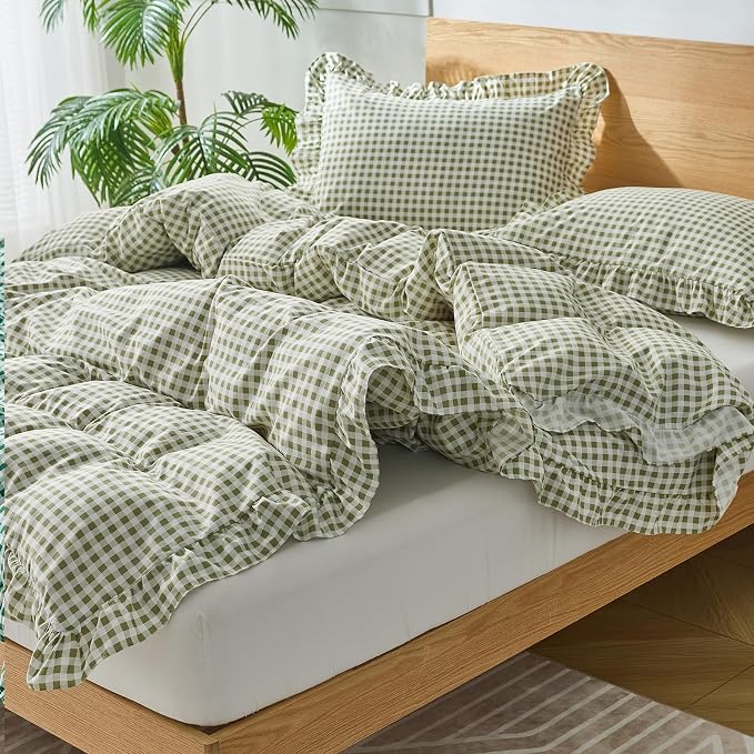 Gingham Duvet Cover Queen Size, 3 Pieces Soft Breathable Microfiber Plaid - Image 4