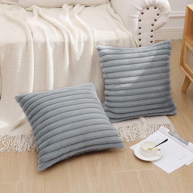 Pallene Faux Fur Plush Throw Pillow Covers 16x16 Set of 2, Luxury Soft Fluffy - Image 6
