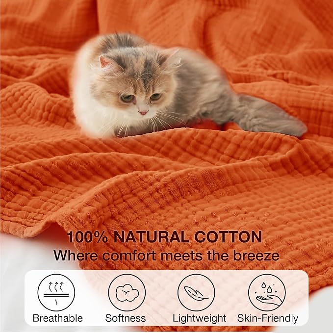 100% Cotton Muslin Blanket King 108" x 90", 6 Layers Breathable and Lightweight - Image 5