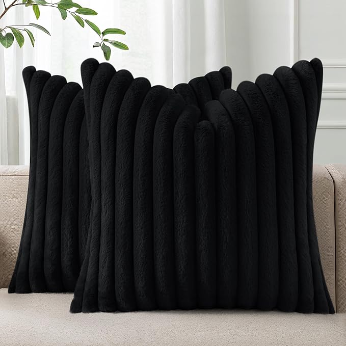 Pallene Faux Fur Plush Throw Pillow Covers 18x18 Set of 2, Luxury Soft Fluffy by PALLENE