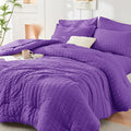 HYMOKEGE Bright Purple Twin Comforter Set Seersucker 5 Pieces, All Season by HYMOKEGE