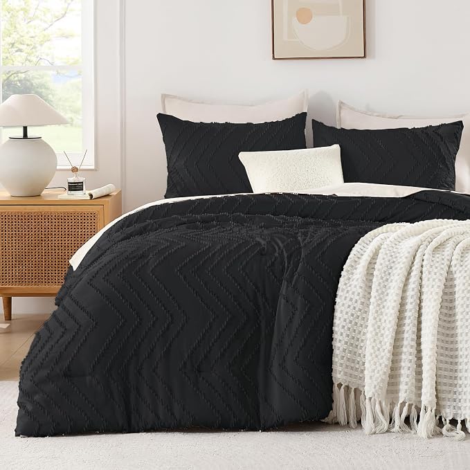 Andency Black Comforter King, Boho Soft Fluffy Warm Lightweight Bedding by Andency