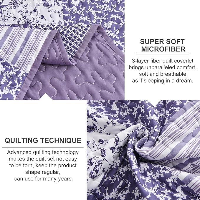 Mybedsoul Purple Quilt Set King Size Quilt Bedding Set Brown Plaid, 3 Pieces - Image 4