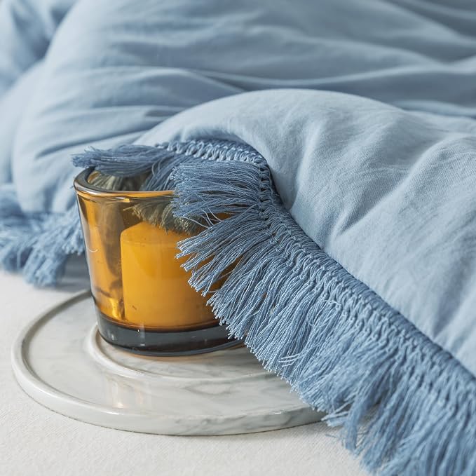Andency Grayish Blue Comforter Set Full Size, 3 Pieces Boho Tassel Lightweight - Image 5