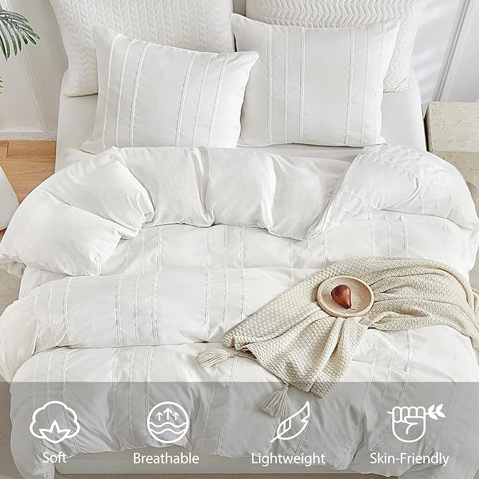 WARMDERN White Striped Weave Duvet Cover Queen, Boho Striped Pattern Printed - Image 3