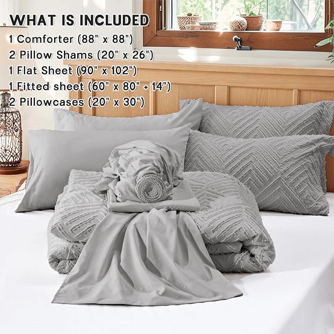 Zzlpp Queen Comforter Set 7 Pieces, Light Grey Tufted Bed in a Bag - Image 5