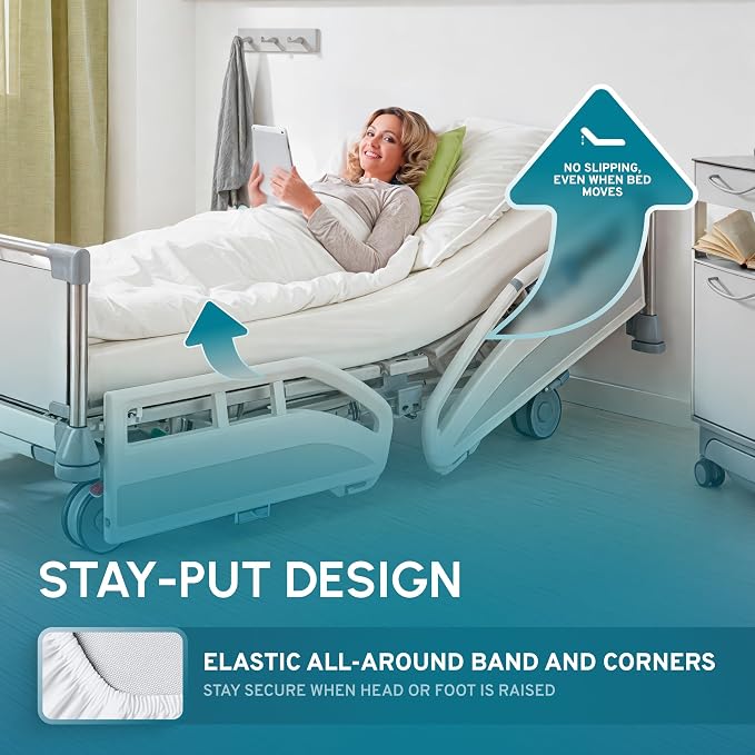 White Classic Fitted Hospital Bed Sheets Set of 3, Cotton Fitted Sheet - Image 3
