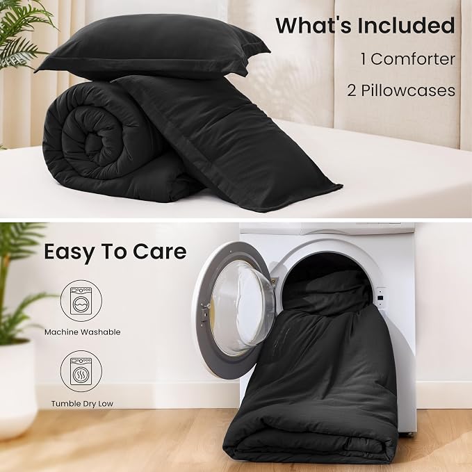 Love's cabin Black King Size Comforter Set, 3-Piece Prewashed Bed Set - Image 7