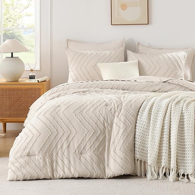 Andency Oversized Super King Comforter Set 120x120 Beige, Extra Large King Size - Image 2