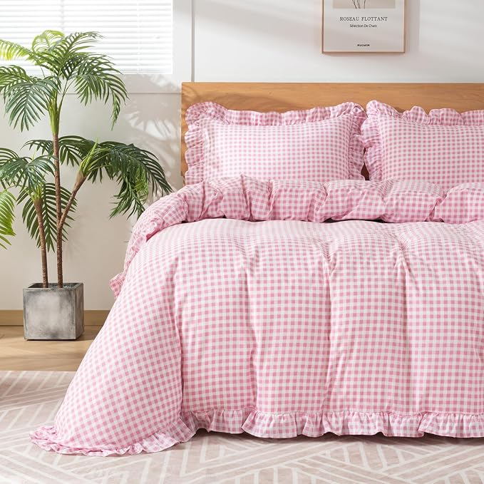 Gingham Duvet Cover Full Size, 3 Pieces Soft Breathable Microfiber Plaid by Kisswish