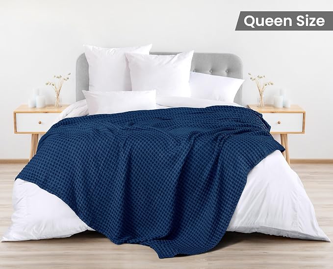 Utopia Bedding 100% Cotton Waffle Weave Blanket Queen Size - Image 2
