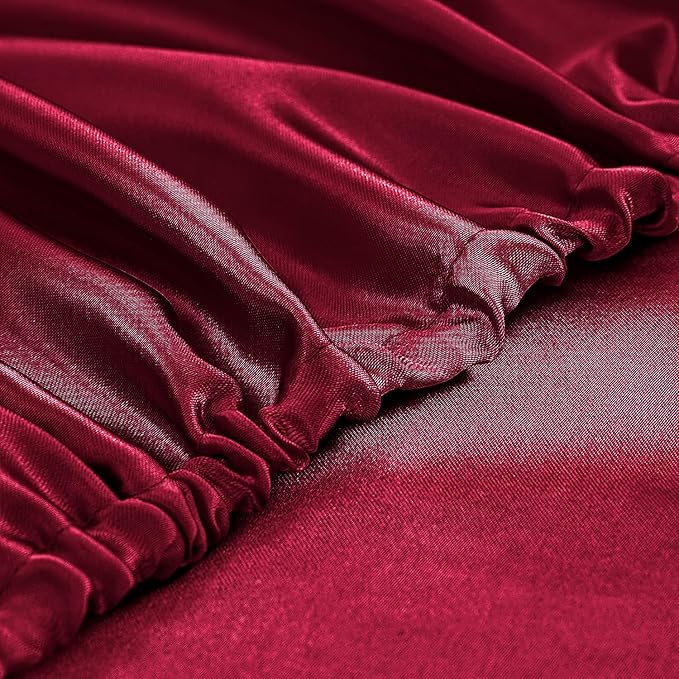 Homiest Burgundy Satin Fitted Sheet Queen Size, Deep Pocket, Luxury & Ultra - Image 4