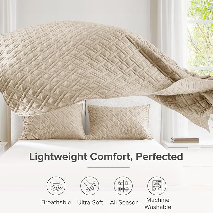 Comfort Spaces King Quilt Set Modern Reversible Diamond Coverlet King Bedding - Image 3