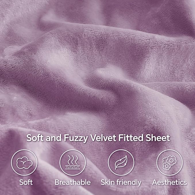 BEDELITE Velvet Fitted Sheet and Pillowcase Set, Luxury Soft Fuzzy Bottom Sheet - Image 3