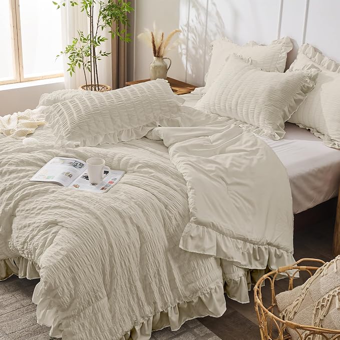 JOLLYVOGUE Full Size Comforter, 3 Pieces Oatmeal Seersucker Lightweight Full - Image 7