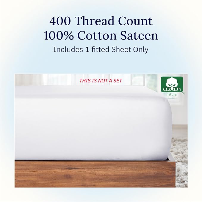 California Design Den White Twin XL Fitted Sheet, 100% Cotton 400 Thread Count - Image 5