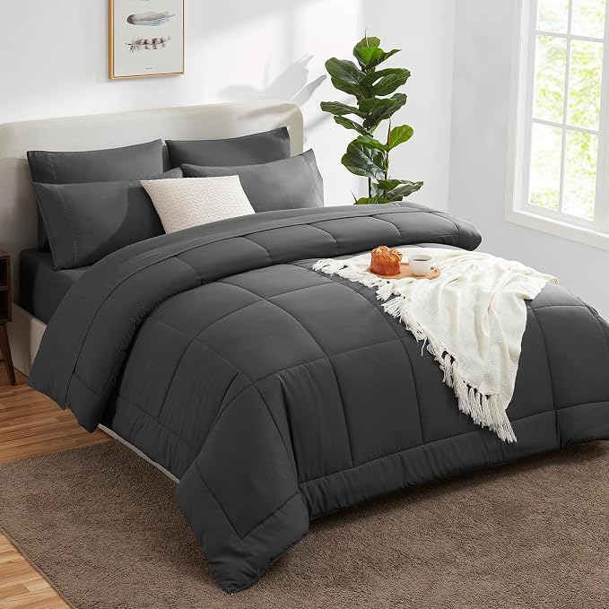 CozyLux California King Comforter Sets Dark Grey, 7 Pieces Cal King Bed in a Bag - Image 8