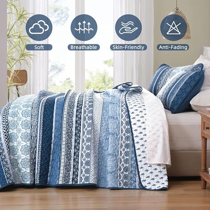 WONGS BEDDING Boho Quilt Set California King Size, Lightweight Microfiber - Image 4