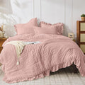 JOLLYVOGUE King Size Comforter Set, 3 Pieces Rose Gold Seersucker Comforters by JOLLYVOGUE