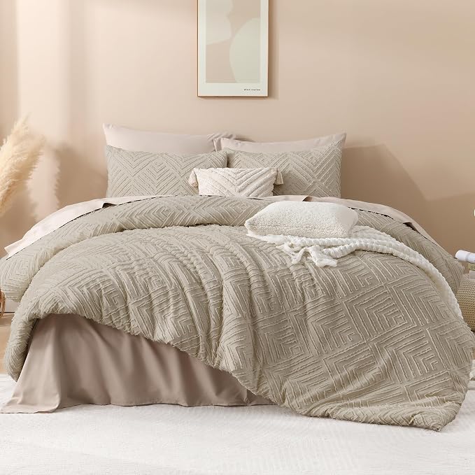 Andency Oversized King Comforter 120''x120'', 3 Pieces Oatmeal Super King Boho - Image 2