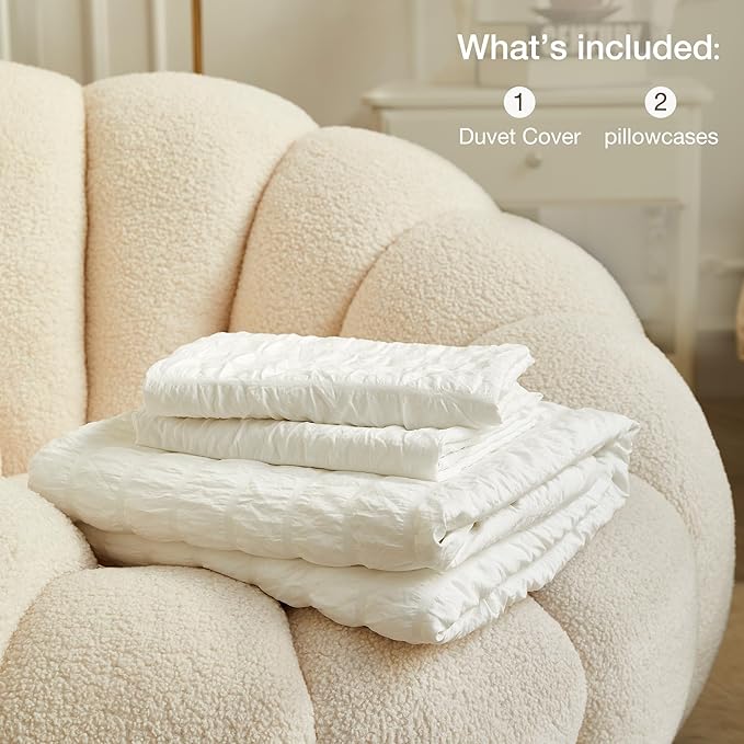 JELLYMONI White Duvet Cover King Size, Soft Breathable Seersucker Duvet Cover - Image 6