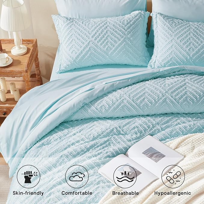 Zzlpp King Comforter Set 7 Pieces, Light Blue Tufted Bed in a Bag - Image 3